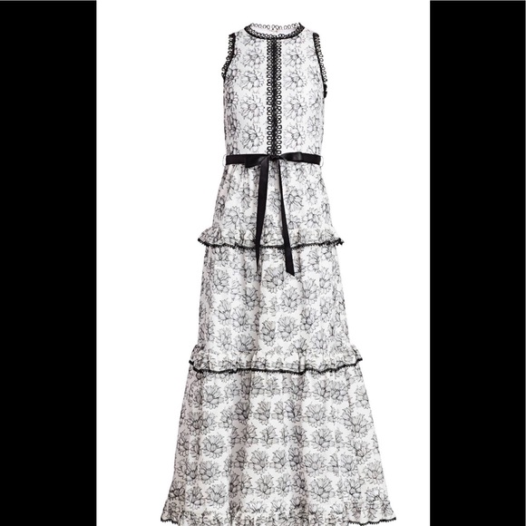 ML Monique Lhuillier white and black lace gown! - Picture 1 of 11